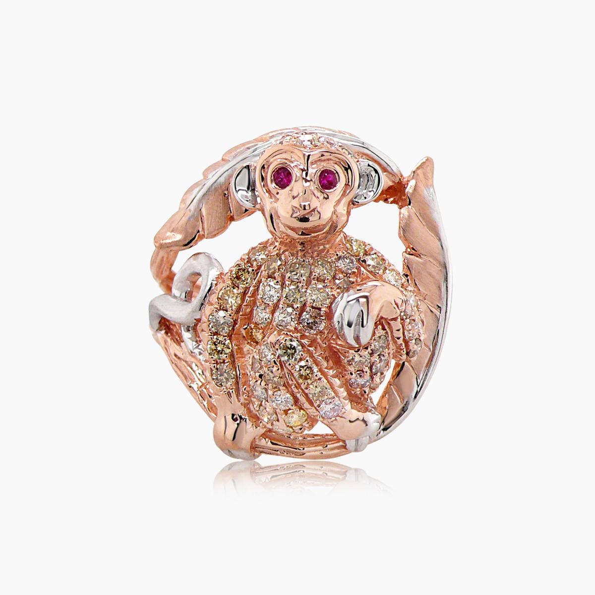 Monkey Fancy Diamond &amp; Ruby 18K Rose Gold Ring