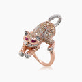 Cat Kitten Ruby & Diamond Pave 18K Rose & White Gold Animal Ring