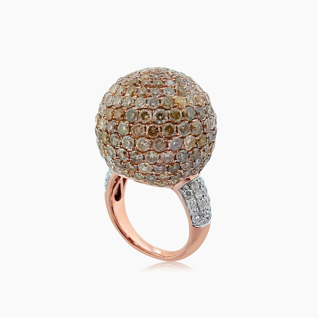 Globe Pave Fancy Diamond & White Diamond 18K Rose Gold Ball Ring