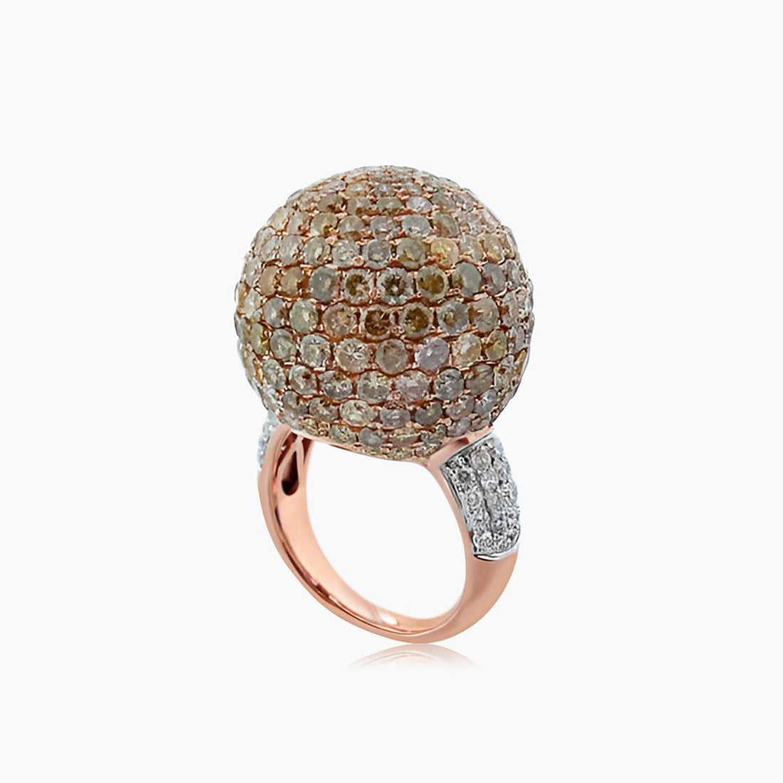 Globe Pave Fancy Diamond &amp; White Diamond 18K Rose Gold Ball Ring