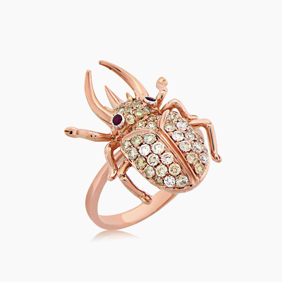 Beetle Bug Diamond Pave & Ruby 18K Rose Gold Animal Ring
