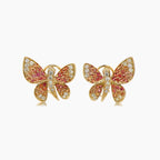 Orange Yellow Sapphire & Diamonds Butterfly Sweet 18K Yellow Gold Clip Earrings