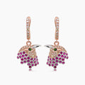 Eagle Bird Diamonds Pave & Ruby & Green Garnet 18K Rose Gold Earrings
