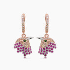 Eagle Bird Diamonds Pave & Ruby & Green Garnet 18K Rose Gold Earrings