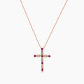 Ruby & Fancy Diamond 18K Rose Gold Cross Pendant Necklace
