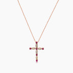 Ruby & Fancy Diamond 18K Rose Gold Cross Pendant Necklace