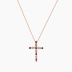 Ruby & Fancy Diamond 18K Rose Gold Cross Pendant Necklace