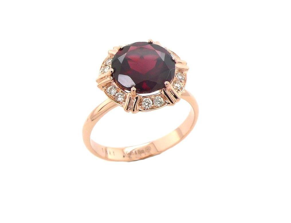 fancy round red garnet diamond halo 18 karat rose gold cocktail statement ring