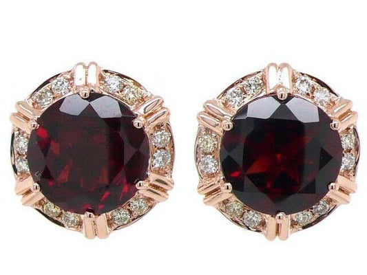 Fancy Round Red Garnet Diamond Halo 18 Karat Rose Gold Stud Statement Earrings