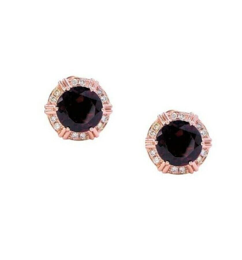 fancy round red garnet diamond halo 18 karat rose gold stud statement earrings