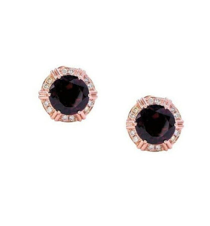 Fancy Round Red Garnet Diamond Halo 18 Karat Rose Gold Stud Statement Earrings