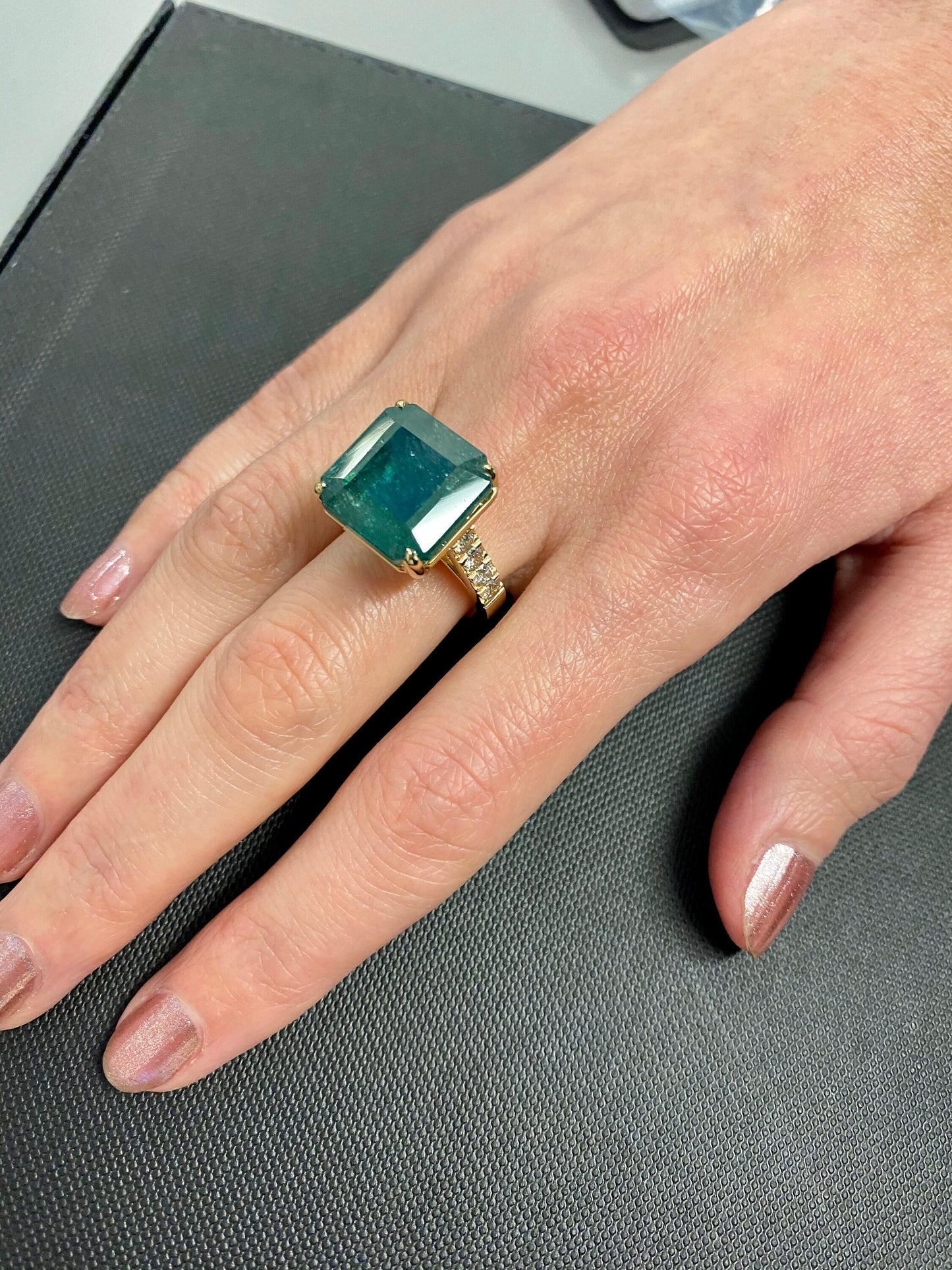 fancy vivid green emerald shape square step cut emerald diamond cocktail stateme