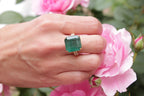 Fancy Vivid Green Emerald Shape Square Step Cut Emerald Diamond Cocktail Stateme