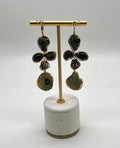Free Shape Brown Grey Druzy Quartz Crystal Diamonds 18K Yellow Gold Earrings
