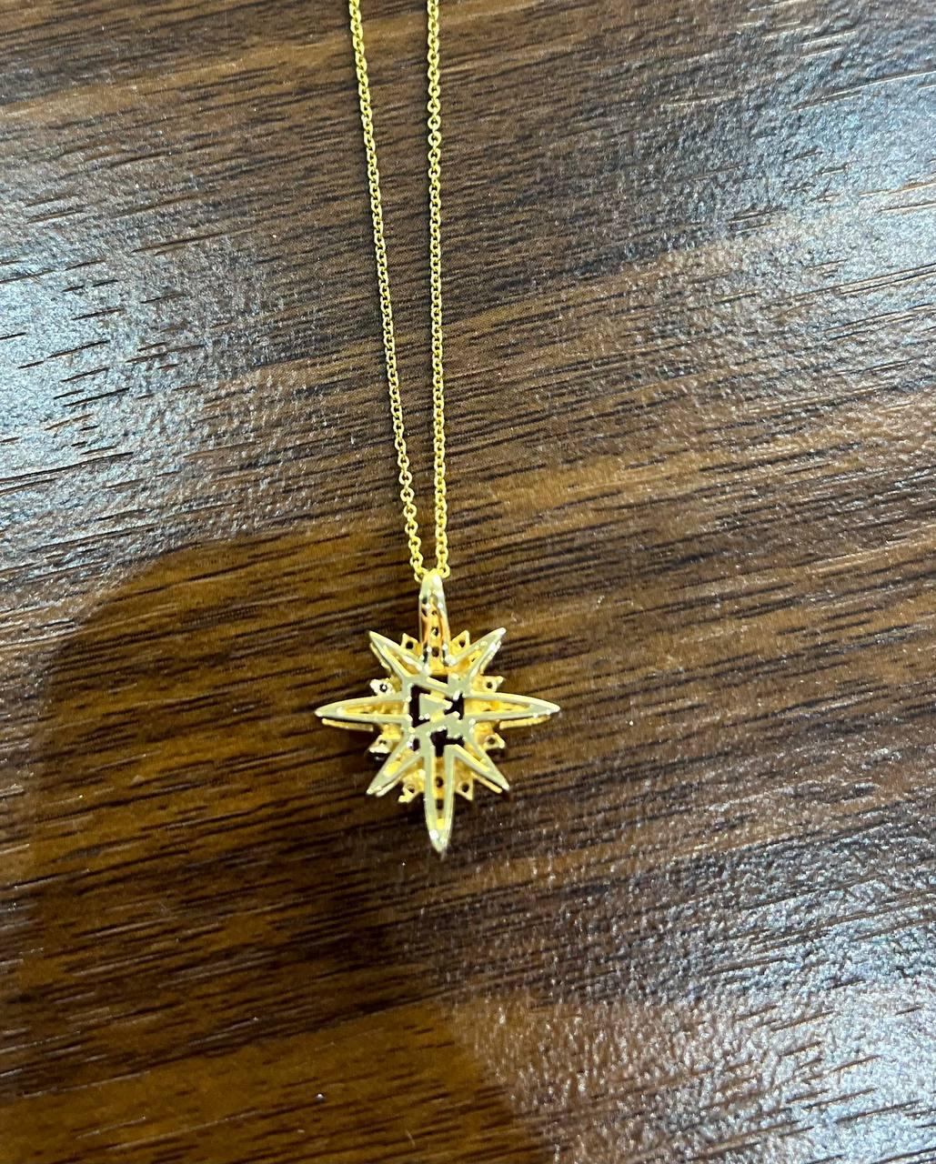 Purple Violet Amethyst Starburst Compass Diamonds Yellow Gold Pendant Necklace