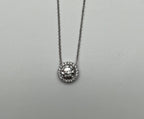 White Brilliant Round Diamond Solitaire Halo Set 18K White Gold Pendant Necklace