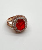 Fire Opal Oval Shape Cut Diamond Halo 14 Karat Rose Gold Statement Classic Ring