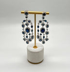 Blue Sapphire Fancy Shape White Diamond 18K White Gold Drop Statement Earrings