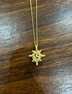 Purple Violet Amethyst Starburst Compass Diamonds Yellow Gold Pendant Necklace