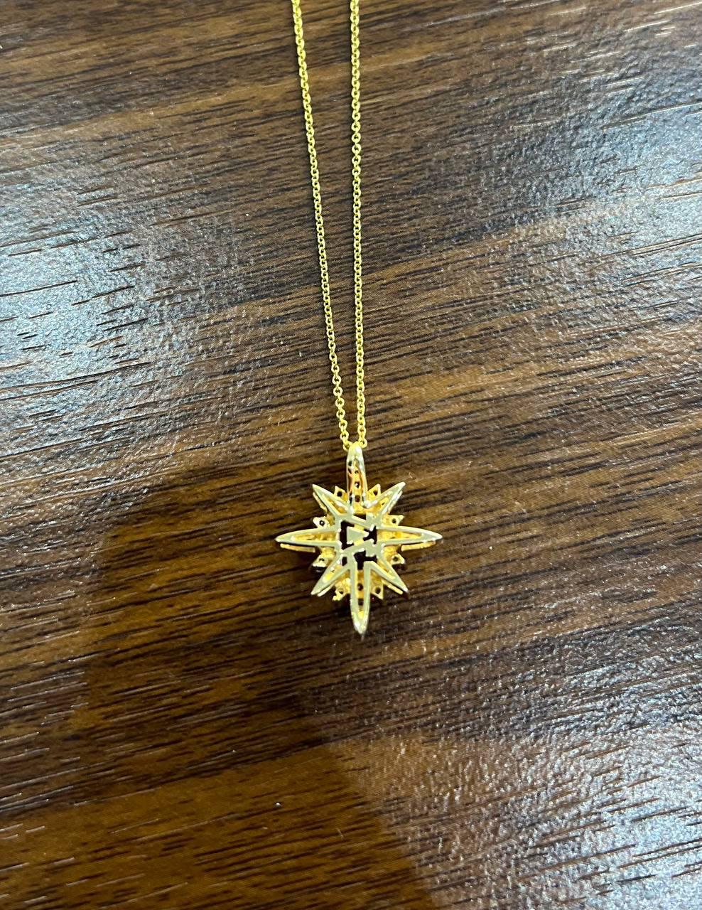 Purple Violet Amethyst Starburst Compass Diamonds Yellow Gold Pendant Necklace