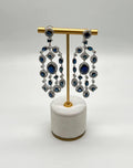 Blue Sapphire Fancy Shape White Diamond 18K White Gold Drop Statement Earrings