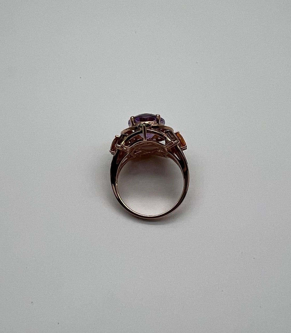 Purple Amethyst Rainbow Color Gemstone Diamonds 14K Gold Statement Cocktail Ring