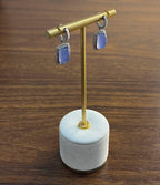Blue Violet Chalcedony Diamond Halo 14K White Gold Statement Huggie Earrings