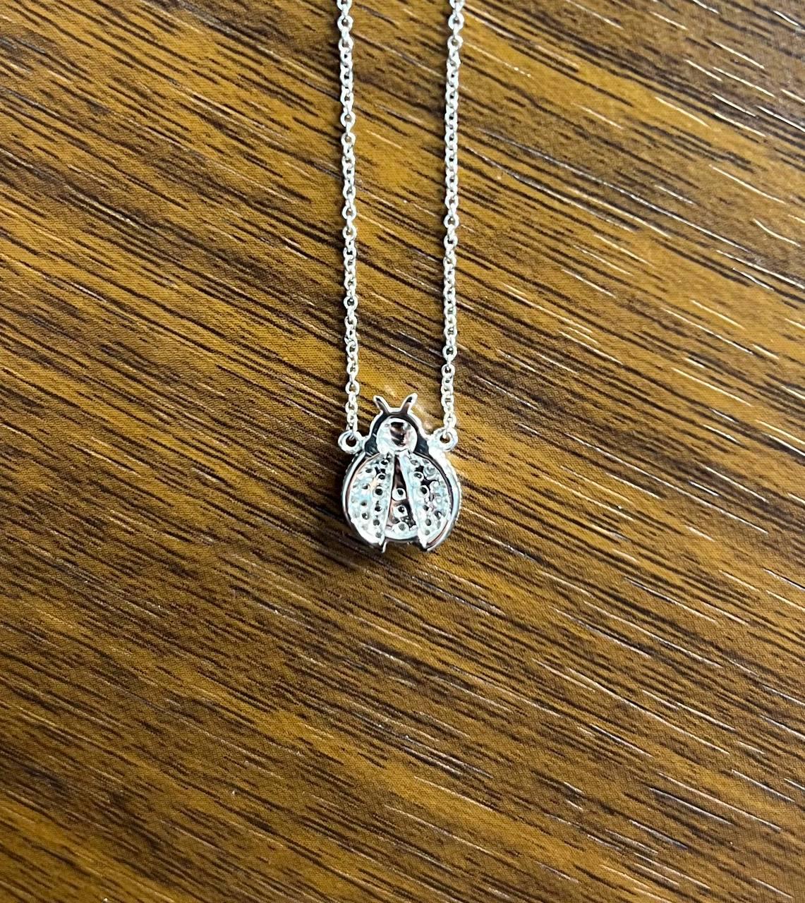 Ladybug Lady Bug Symbol Diamond Halo Set 18K White Gold Chain Pendant Necklace