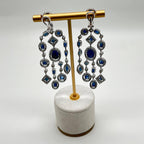 Blue Sapphire Fancy Shape White Diamond 18K White Gold Drop Statement Earrings