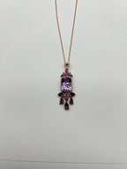 Cushion Purple Amethyst Pink Sapphire Diamonds Halo Rose Gold Pendant Necklace