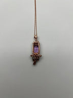 Cushion Purple Amethyst Pink Sapphire Diamonds Halo Rose Gold Pendant Necklace