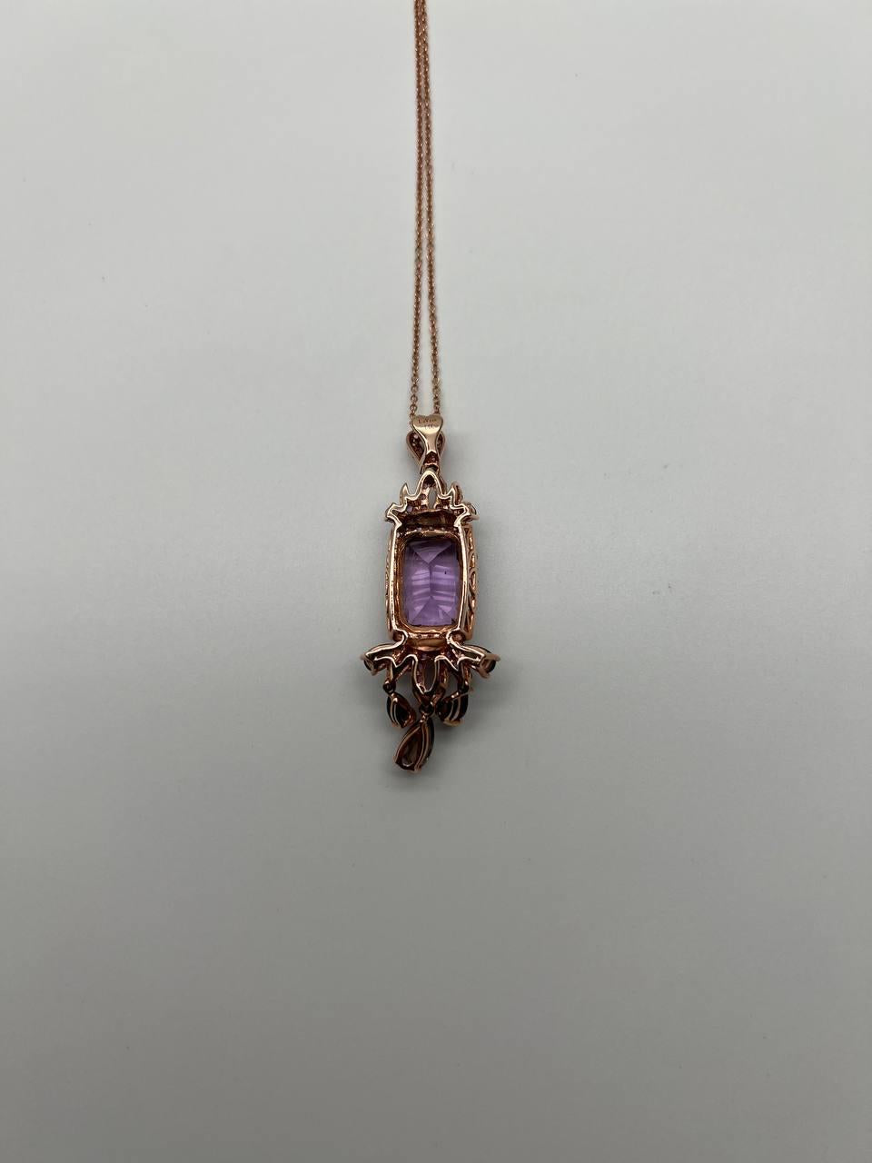 Cushion Purple Amethyst Pink Sapphire Diamonds Halo Rose Gold Pendant Necklace