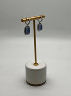 Blue Violet Chalcedony Diamond Halo 14K White Gold Statement Huggie Earrings