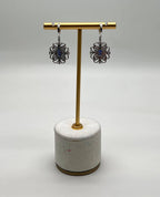 Blue Sapphire White Diamonds Symbol 14K White Gold Statement Scroll Earrings