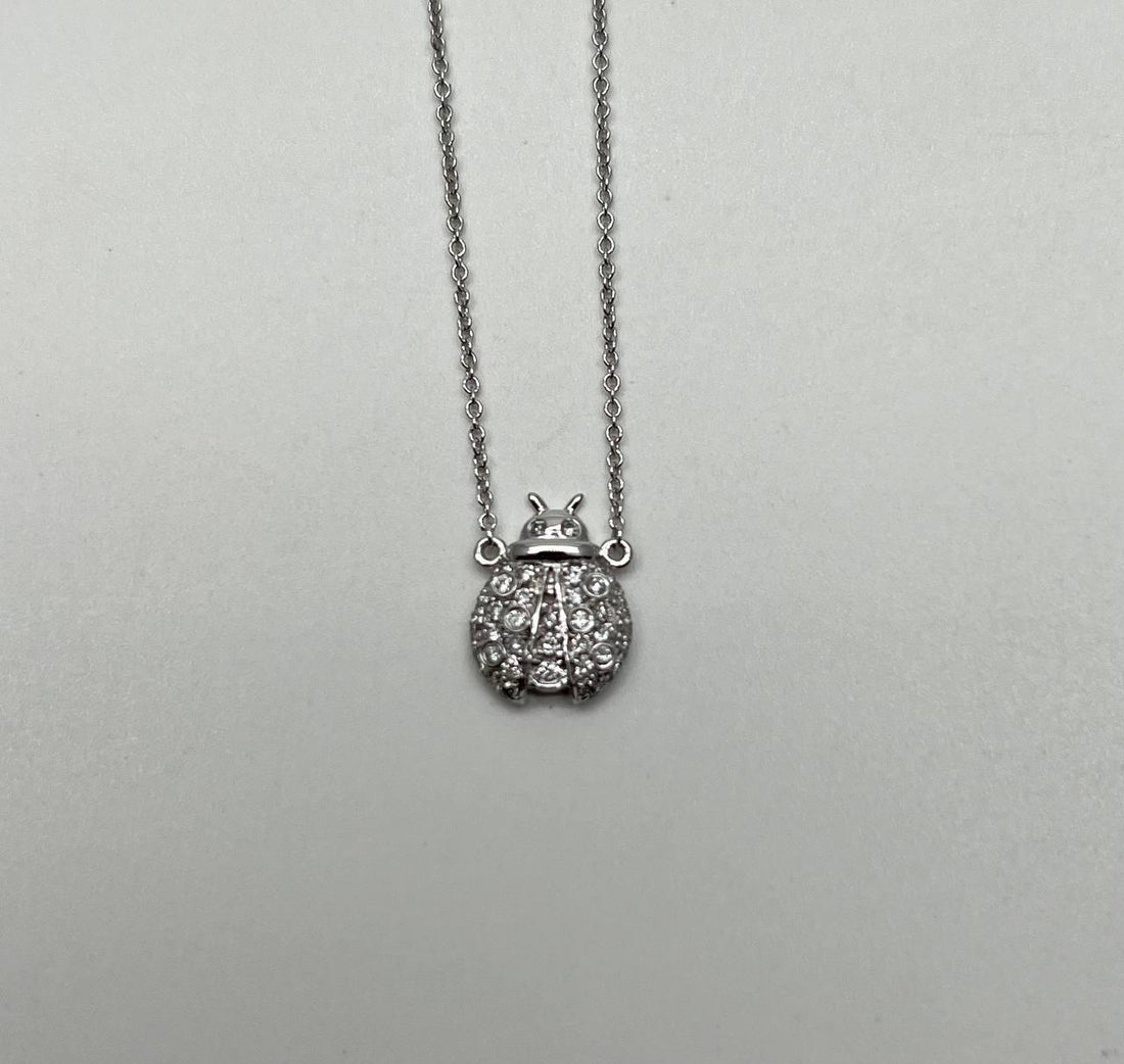 Ladybug Lady Bug Symbol Diamond Halo Set 18K White Gold Chain Pendant Necklace