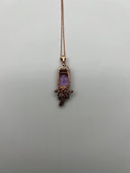 Cushion Purple Amethyst Pink Sapphire Diamonds Halo Rose Gold Pendant Necklace
