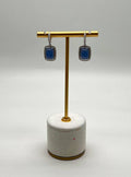 Blue Violet Chalcedony Diamond Halo 14K White Gold Statement Huggie Earrings