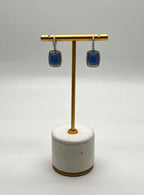 Blue Violet Chalcedony Diamond Halo 14K White Gold Statement Huggie Earrings