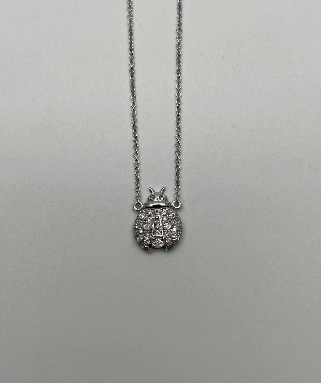 Ladybug Lady Bug Symbol Diamond Halo Set 18K White Gold Chain Pendant Necklace