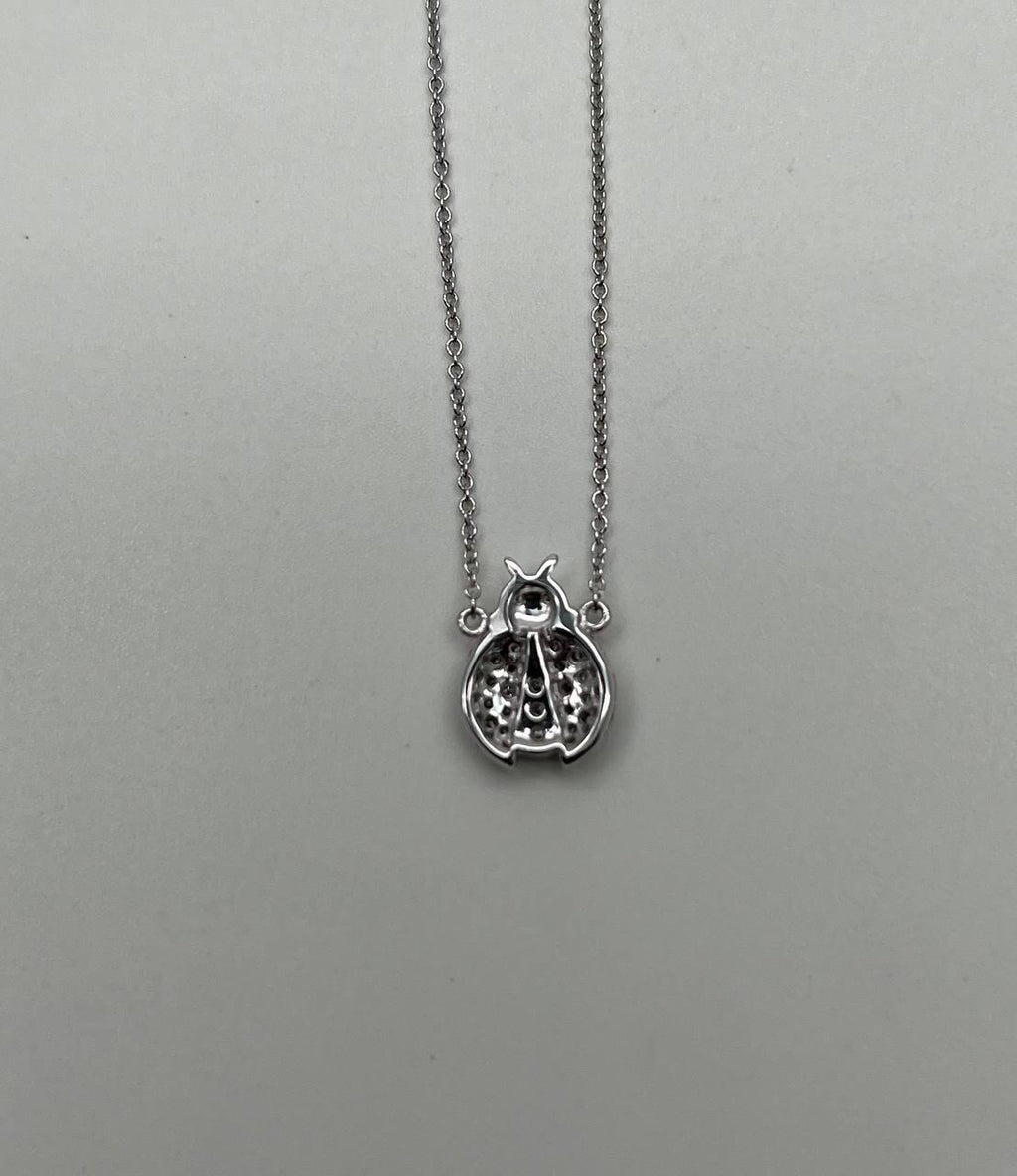 Ladybug Lady Bug Symbol Diamond Halo Set 18K White Gold Chain Pendant Necklace