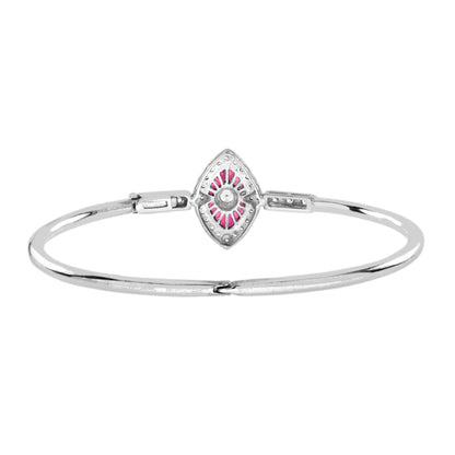 Diamond & Ruby Art Deco Inspired Fancy Halo Motif 14K White Gold Bangle Bracelet