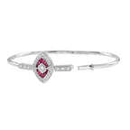 Diamond & Ruby Art Deco Inspired Fancy Halo Motif 14K White Gold Bangle Bracelet