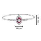 Diamond & Ruby Art Deco Inspired Fancy Halo Motif 14K White Gold Bangle Bracelet