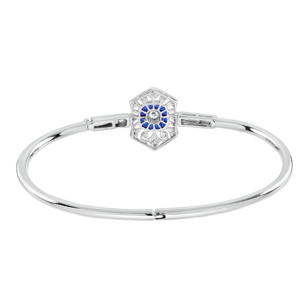 1.74 ctw Art Deco Blue Sapphire & Diamond 14K White Gold Openwork Bangle
