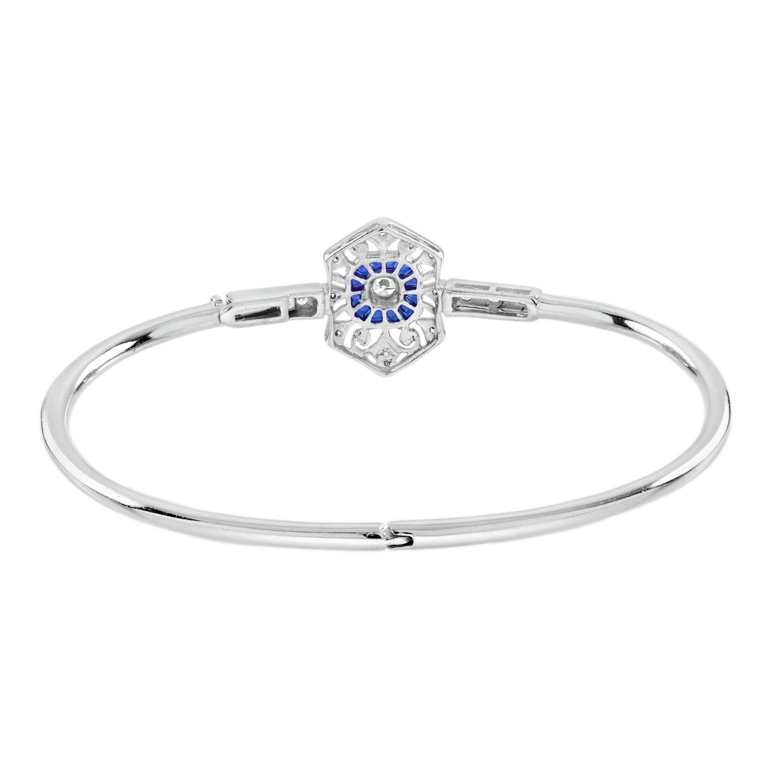 Diamond &amp; Blue Sapphire Vintage Inspired Art Deco Style Openwork Bangle