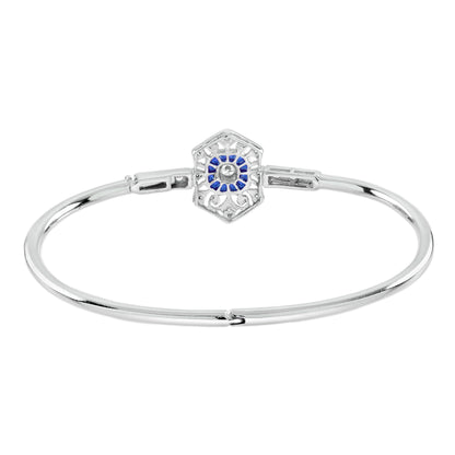 1.74 ctw Art Deco Blue Sapphire &amp; Diamond 14K White Gold Openwork Bangle