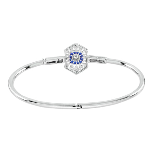 1.74 ctw Art Deco Blue Sapphire & Diamond 14K White Gold Openwork Bangle