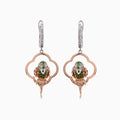 Multicolor Sapphire & Green Garnet & Diamond Parrot Bird 18K Two Tone Earrings