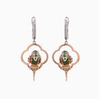 Multicolor Sapphire & Green Garnet & Diamond Parrot Bird 18K Two Tone Earrings