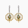 Multicolor Sapphire & Green Garnet & Diamond Parrot Bird 18K Two Tone Earrings